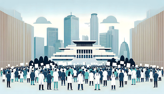 JPG 여자 남자 백그라운드 일러스트 의학 여러명 성인 건물 의료진 의사 사회이슈 디지털합성 광장 시위 집회 파업 성인만 편집소스 국내일러스트 AI일러스트 AI콘텐츠 직업 건축물 다수 컨셉 비즈니스 사람 파일형식