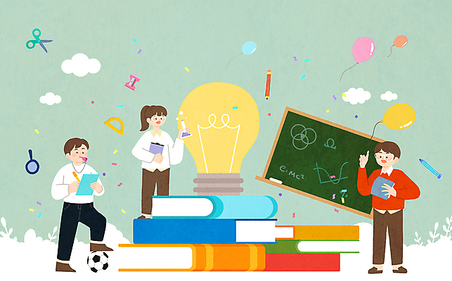 PSD 여자 남자 과학 일러스트 전구 축구공 응원 실험 성인 책 세명 칠판 수학 호루라기 꽃가루 풍선 과학선생님 체육선생님 성인만 국내일러스트 공 축구용품 교과목 사람 교사 가루 체육 파일형식