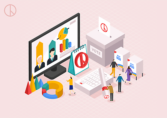 여자 남자 일러스트 그래프 여러명 성인 도장 모니터 텔레비전 투표용지 투표함 아이소메트릭 선거일 탁상달력 투표소 성인만 국내일러스트 AI파일 다수 사람 전자제품 컴퓨터 달력 투표 선거 파일형식 벡터