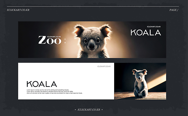 템플릿 디자인 배너템플릿 동물원 앉기 사람없음 가로 빛 검은색 현수막 역광 코알라 AI파일 배너 컬러 포유류 모션 파일형식 벡터
