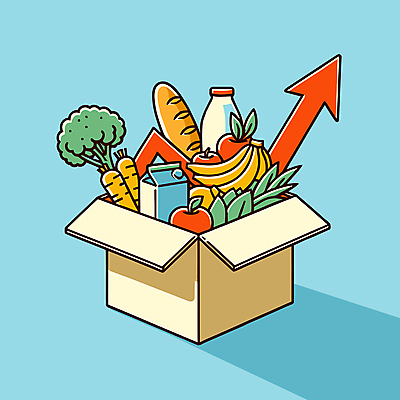 화살표 빵 잎 일러스트 식재료 그래프 바나나 사람없음 장보기 상자 당근 우유 시세 시장 구매 사과 브로콜리 배송 상승 마트 온라인쇼핑 인플레이션 국내일러스트 AI파일 식물 음식 컨셉 채소 과일 유제품 뿌리채소 금융 경제 쇼핑 상점 온라인 파일형식 벡터