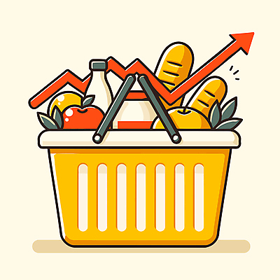 화살표 빵 잎 채소 일러스트 식재료 그래프 사람없음 우유 시세 배 시장 사과 장바구니 상승 마트 인플레이션 국내일러스트 AI파일 식물 음식 컨셉 과일 유제품 금융 경제 쇼핑 바구니 상점 파일형식 벡터