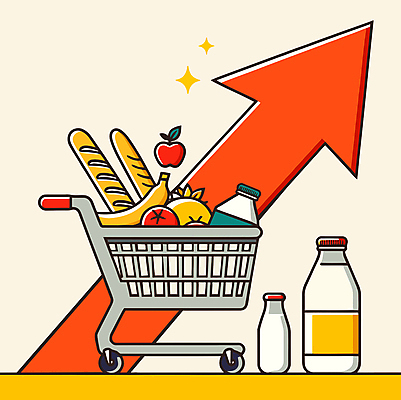 화살표 토마토 일러스트 식재료 그래프 바나나 사람없음 쇼핑카 우유 시세 시장 사과 상승 마트 인플레이션 국내일러스트 AI파일 컨셉 채소 과일 유제품 금융 경제 쇼핑 상점 카트 파일형식 벡터