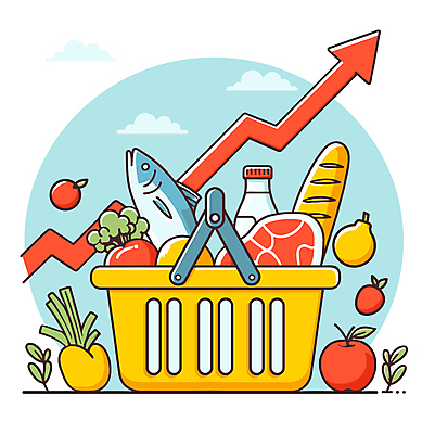 화살표 잎 일러스트 식재료 그래프 육류 어류 사람없음 시세 배 풀 시장 장바구니 상승 마트 인플레이션 국내일러스트 AI파일 식물 컨셉 과일 금융 경제 쇼핑 바구니 상점 수중동물 파일형식 벡터