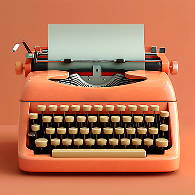 JPG 편집이미지 종이 사람없음 3D 귀여움 복고 타자기 편집소스 코랄 편집3D AI컴퓨터그래픽 AI콘텐츠 컬러 컨셉 골동품 디지털합성 파일형식