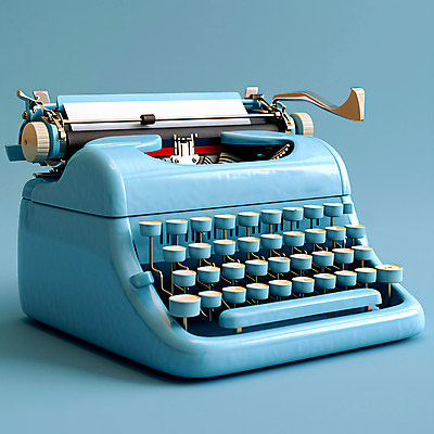 JPG 편집이미지 사람없음 파란색 3D 귀여움 복고 타자기 편집소스 편집3D AI컴퓨터그래픽 AI콘텐츠 컬러 컨셉 골동품 디지털합성 파일형식