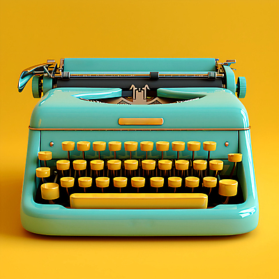 JPG 편집이미지 사람없음 파란색 노란색 3D 귀여움 키보드 복고 타자기 편집소스 편집3D AI컴퓨터그래픽 AI콘텐츠 컬러 컨셉 골동품 디지털합성 파일형식