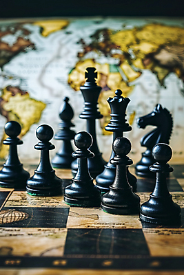 JPG 편집이미지 세계지도 사람없음 체스말 체스 디지털합성 체스판 편집실사 AI포토 AI콘텐츠 지도 놀이 세계 말_게임 CG 파일형식