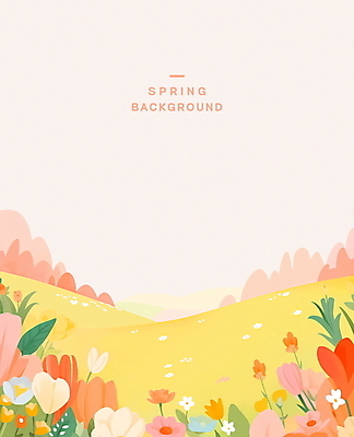 PSD 편집이미지 꽃 포스터 분홍색 잎 하늘 나뭇잎 초원 사람없음 노란색 봄풍경 봄 카피스페이스 봄배경 이미지편집 식물 계절 컬러 백그라운드 풍경 공백 파일형식