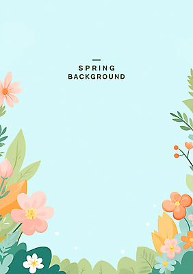 PSD 편집이미지 꽃 포스터 하늘색 잎 나뭇잎 사람없음 봄풍경 봄 카피스페이스 봄배경 이미지편집 식물 계절 백그라운드 풍경 파란색 공백 파일형식