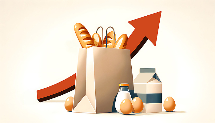 JPG 화살표 음식 빵 일러스트 사람없음 경제 종이봉투 우유 담기 상승 경제활동 인플레이션 국내일러스트 AI일러스트 AI콘텐츠 컨셉 모션 봉투 유제품 파일형식