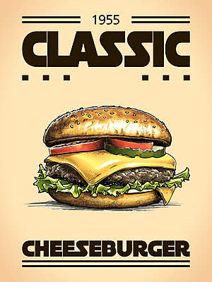 포스터 일러스트 사람없음 햄버거 클래식 스케치 치즈버거 국내일러스트 AI파일 컨셉 패스트푸드 미술 파일형식 벡터