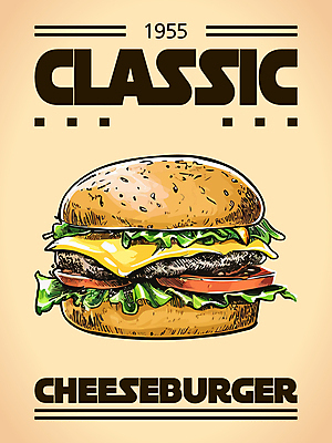 포스터 일러스트 사람없음 햄버거 클래식 스케치 치즈버거 국내일러스트 AI파일 컨셉 패스트푸드 미술 파일형식 벡터