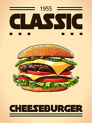 포스터 일러스트 사람없음 햄버거 클래식 치즈버거 국내일러스트 AI파일 컨셉 패스트푸드 파일형식 벡터