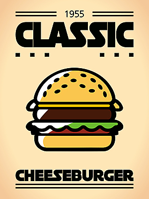 포스터 일러스트 사람없음 햄버거 플랫 클래식 치즈버거 국내일러스트 AI파일 컨셉 패스트푸드 파일형식 벡터