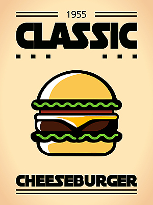 포스터 일러스트 사람없음 햄버거 플랫 클래식 치즈버거 국내일러스트 AI파일 컨셉 패스트푸드 파일형식 벡터