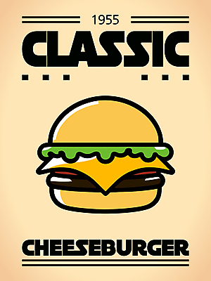 포스터 일러스트 사람없음 햄버거 플랫 클래식 치즈버거 국내일러스트 AI파일 컨셉 패스트푸드 파일형식 벡터