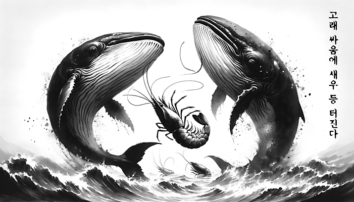 PSD 편집이미지 바다 백그라운드 새우 수묵화 사람없음 점프 작음 큼 먹 고래 디지털합성 싸움 속담 편집소스 이미지편집 문자 포유류 모션 서예 갑각류 미술 수중동물 크기 파일형식