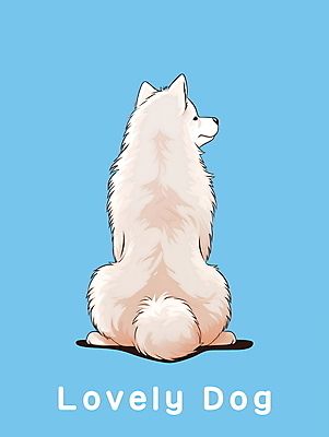 PSD 편집이미지 한마리 사람없음 뒷모습 파란색 귀여움 흰색 뒤돌아보기 개 강아지 사모예드 이미지편집 1 뷰포인트 컬러 컨셉 포유류 모션 반려동물 파일형식