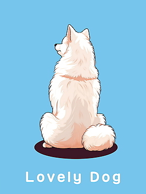 PSD 편집이미지 한마리 응시 사람없음 뒷모습 파란색 귀여움 흰색 개 강아지 사모예드 이미지편집 1 시선 뷰포인트 컬러 컨셉 포유류 반려동물 파일형식