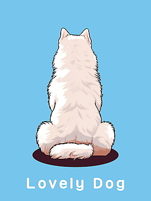 PSD 편집이미지 한마리 사람없음 뒷모습 파란색 귀여움 흰색 개 강아지 사모예드 이미지편집 1 뷰포인트 컬러 컨셉 포유류 반려동물 파일형식