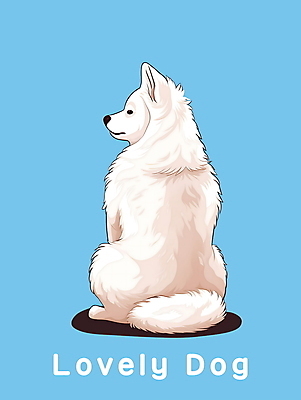 PSD 편집이미지 한마리 응시 사람없음 뒷모습 파란색 귀여움 흰색 개 강아지 사모예드 이미지편집 1 시선 뷰포인트 컬러 컨셉 포유류 반려동물 파일형식