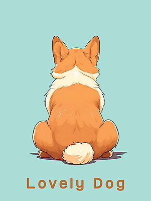 PSD 편집이미지 한마리 앉기 사람없음 뒷모습 귀여움 주황색 개 강아지 웰시코기 이미지편집 1 뷰포인트 컬러 컨셉 포유류 모션 반려동물 파일형식