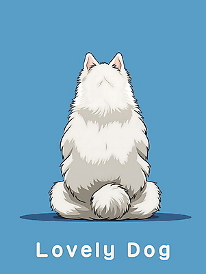 PSD 편집이미지 한마리 사람없음 뒷모습 파란색 귀여움 흰색 개 강아지 사모예드 이미지편집 1 뷰포인트 컬러 컨셉 포유류 반려동물 파일형식