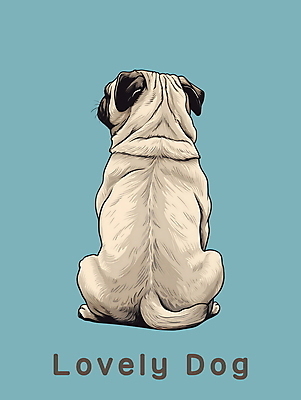 PSD 편집이미지 한마리 응시 사람없음 뒷모습 귀여움 회색 개 강아지 퍼그 이미지편집 1 시선 뷰포인트 컬러 컨셉 포유류 반려동물 파일형식