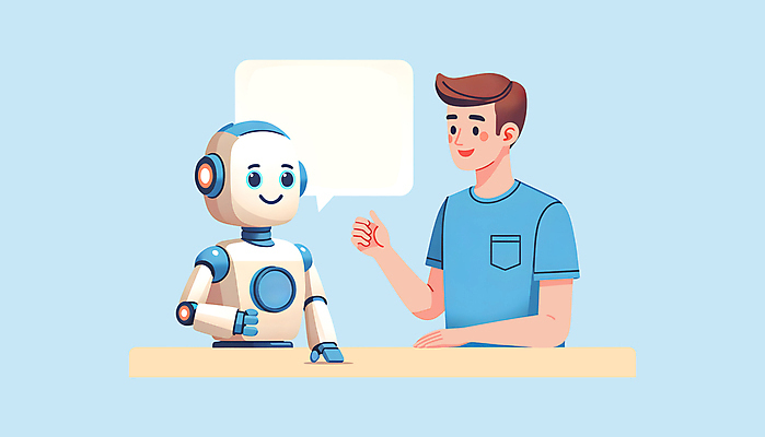 JPG 남자 말풍선 일러스트 커뮤니케이션 미래 정보기술 대화 한명 성인 파란색 로봇 소통 소프트웨어 성인남자한명만 상호작용 AI_인공지능 국내일러스트 AI일러스트 AI콘텐츠 1 컬러 컨셉 기술 말하기 사람 남자한명만 성인남자만 파일형식