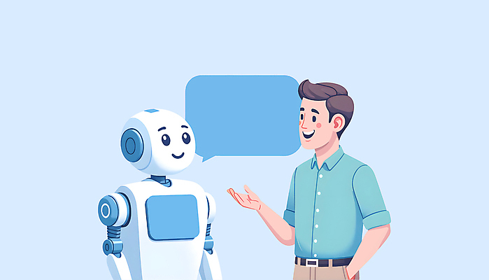 JPG 남자 말풍선 일러스트 커뮤니케이션 미래 정보기술 대화 한명 성인 파란색 로봇 소통 소프트웨어 성인남자한명만 상호작용 AI_인공지능 국내일러스트 AI일러스트 AI콘텐츠 1 컬러 컨셉 기술 말하기 사람 남자한명만 성인남자만 파일형식