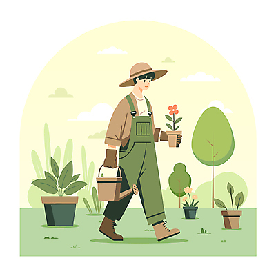 전신 나무 식물 구름 남자 꽃 화분 잎 일러스트 하늘 한명 들기 성인 초록색 물뿌리개 식목일 밀짚모자 나무심기 모종 묘목 성인남자한명만 국내일러스트 AI파일 자연요소 모자_잡화 1 기념일 컬러 모션 사람 심기 남자한명만 성인남자만 파일형식 벡터