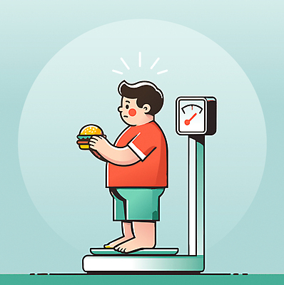 전신 남자 어린이 일러스트 의학 건강 한명 소년 초록색 햄버거 몸무게 비만 체중계 소아비만 소년한명만 국내일러스트 AI파일 1 컬러 패스트푸드 사람 질병 몸매 남자한명만 소년만 파일형식 벡터