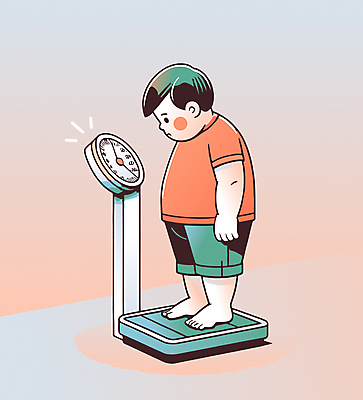 전신 남자 어린이 일러스트 의학 건강 한명 소년 주황색 몸무게 비만 체중계 소아비만 소년한명만 국내일러스트 AI파일 1 컬러 사람 질병 몸매 남자한명만 소년만 파일형식 벡터