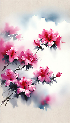 JPG 분홍색 백그라운드 일러스트 수채화 사람없음 봄 화려 진달래 국내일러스트 AI일러스트 AI콘텐츠 계절 꽃 컬러 컨셉 파일형식