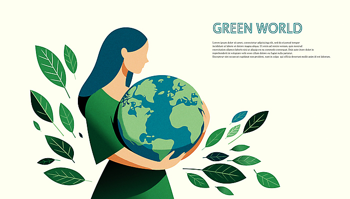 여자 지구 캠페인 일러스트 안기 나뭇잎 안내 한명 상반신 성인 타이포그라피 초록색 환경 그린캠페인 보호 환경운동 성인여자한명만 국내일러스트 AI파일 문자 1 컬러 컨셉 잎 모션 사람 여자한명만 성인여자만 파일형식 벡터