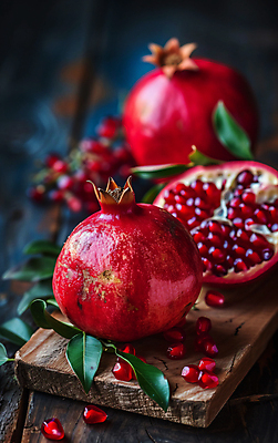 JPG 편집이미지 백그라운드 단면 나뭇잎 건강 사람없음 빨간색 신선 낟알 석류 편집실사 AI포토 AI콘텐츠 컬러 잎 과일 CG 파일형식
