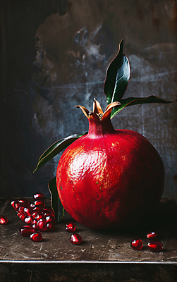 JPG 편집이미지 백그라운드 나뭇잎 건강 사람없음 빨간색 신선 낟알 석류 편집실사 AI포토 AI콘텐츠 컬러 잎 과일 CG 파일형식