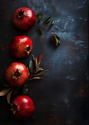 JPG 편집이미지 나뭇잎 건강 사람없음 빨간색 신선 석류 카피스페이스 편집실사 AI포토 AI콘텐츠 컬러 잎 과일 공백 CG 파일형식