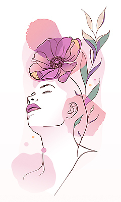여자 패션 꽃 일러스트 한명 성인 뷰티 보라색 우아함 라인아트 심플 번짐 성인여자한명만 국내일러스트 AI파일 식물 1 선 컬러 컨셉 사람 여자한명만 성인여자만 파일형식 벡터 효과