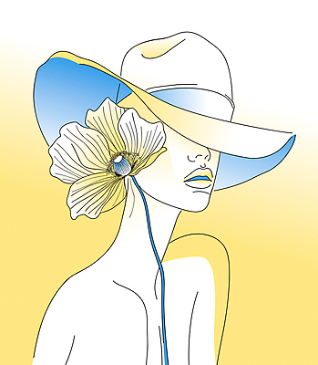 여자 패션 꽃 일러스트 한명 성인 뷰티 노란색 우아함 라인아트 심플 챙모자 성인여자한명만 국내일러스트 AI파일 식물 모자_잡화 1 선 컬러 컨셉 사람 여자한명만 성인여자만 파일형식 벡터