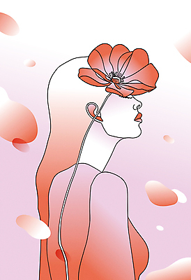 여자 패션 꽃 일러스트 한명 성인 빨간색 뷰티 우아함 라인아트 심플 성인여자한명만 국내일러스트 AI파일 식물 1 선 컬러 컨셉 사람 여자한명만 성인여자만 파일형식 벡터