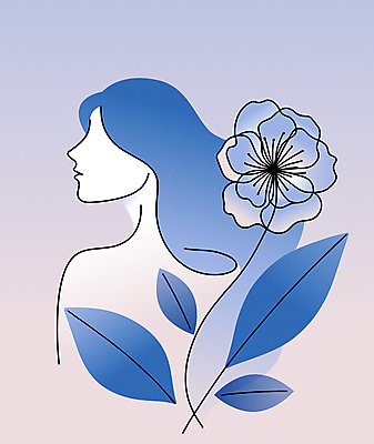 여자 패션 꽃 일러스트 한명 성인 파란색 뷰티 우아함 라인아트 심플 성인여자한명만 국내일러스트 AI파일 식물 1 선 컬러 컨셉 사람 여자한명만 성인여자만 파일형식 벡터