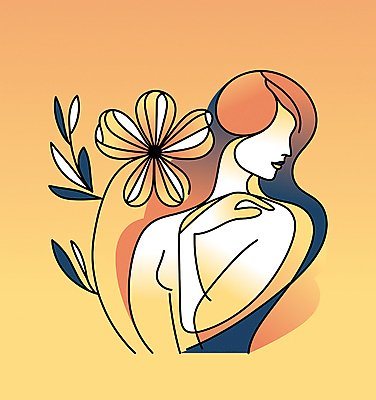 여자 패션 꽃 일러스트 한명 성인 뷰티 주황색 우아함 라인아트 심플 성인여자한명만 국내일러스트 AI파일 식물 1 선 컬러 컨셉 사람 여자한명만 성인여자만 파일형식 벡터