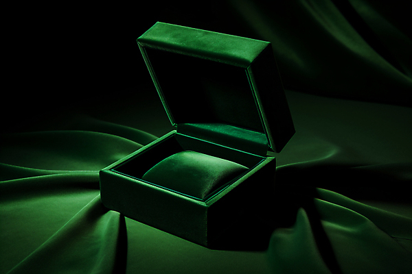 JPG 편집이미지 사람없음 초록색 상자 우아함 천 디지털합성 보관함 보석함 목업 편집실사 AI포토 AI콘텐츠 컬러 컨셉 직물 CG 파일형식