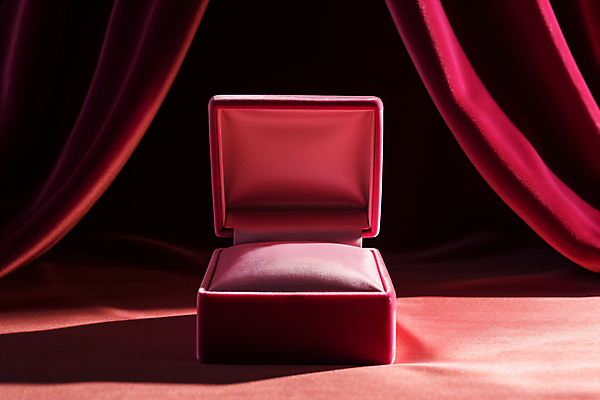 JPG 편집이미지 사람없음 빨간색 상자 우아함 천 디지털합성 보관함 보석함 목업 편집실사 AI포토 AI콘텐츠 컬러 컨셉 직물 CG 파일형식