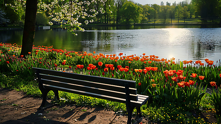 JPG 나무 편집이미지 꽃 호수 벤치 자연 휴식 풍경 사람없음 풀 디지털합성 힐링 편집실사 AI포토 AI콘텐츠 식물 컨셉 의자 CG 생태계 파일형식