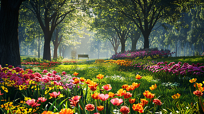 JPG 나무 편집이미지 꽃 벤치 자연 휴식 풍경 사람없음 풀 디지털합성 힐링 편집실사 AI포토 AI콘텐츠 식물 컨셉 의자 CG 생태계 파일형식