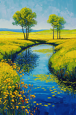 JPG 나무 일러스트 자연 풍경 초원 사람없음 물 강 풀 디지털합성 그림 국내일러스트 AI일러스트 AI콘텐츠 자연요소 식물 생태계 파일형식