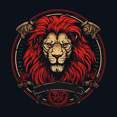 일러스트 프레임 사람없음 빨간색 검은색 사자 심볼 국내일러스트 AI파일 컬러 포유류 파일형식 벡터